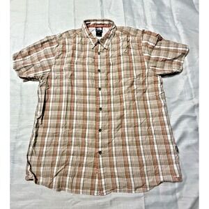 Men's North Face Plaid Button Up Short Sleeve Shirt Size XL Rust Orange Brown